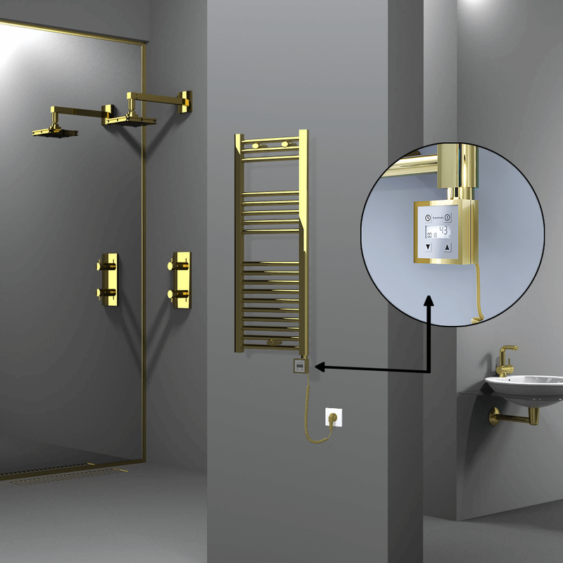 Haiti Electric Towel Warmer 400x1000 Flat Gold (KTX3 Thermostat) 200 Watt Spiral Cable