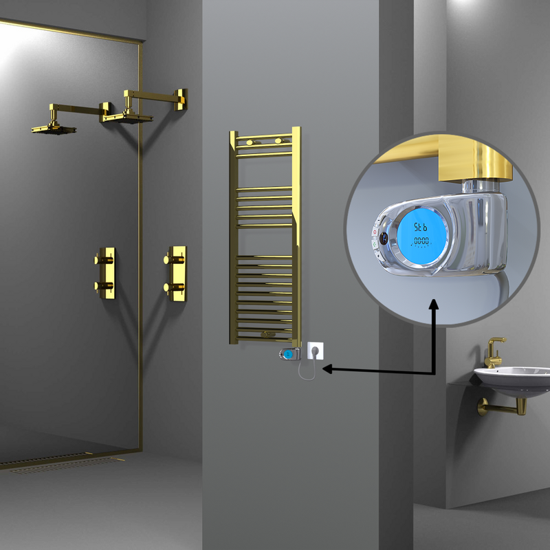 Haiti Electric Towel Warmer 400x1000 Flat Gold (Musa Thermostat) 200 Watt