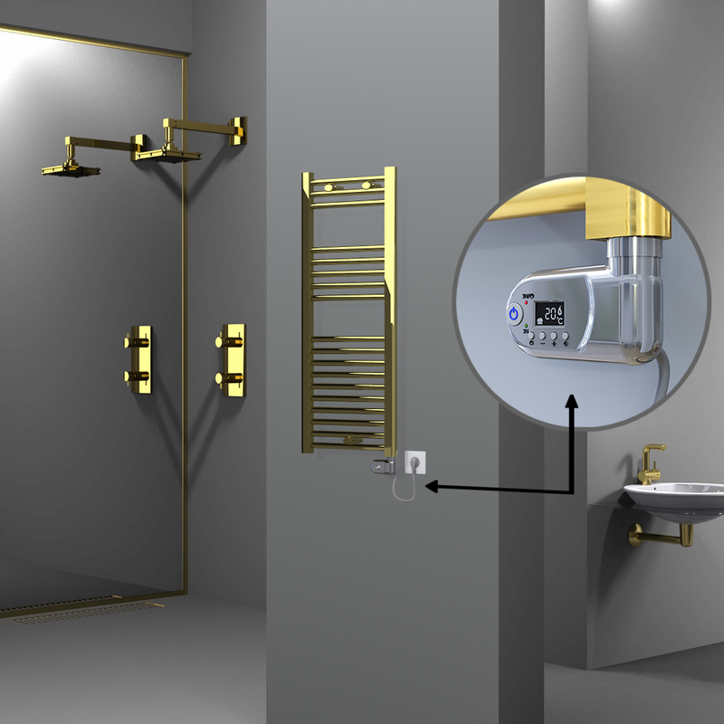 Haiti Electric Towel Warmer 400x1000 Flat Gold (Thesis Thermostat) 200 Watt