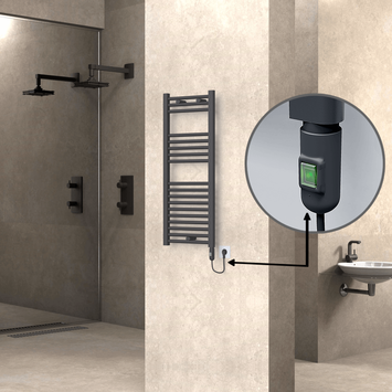 Radiva - Haiti Electric Towel Warmer 400x1000 Flat Anthracite Textured (On/Off Button) 300 Watt