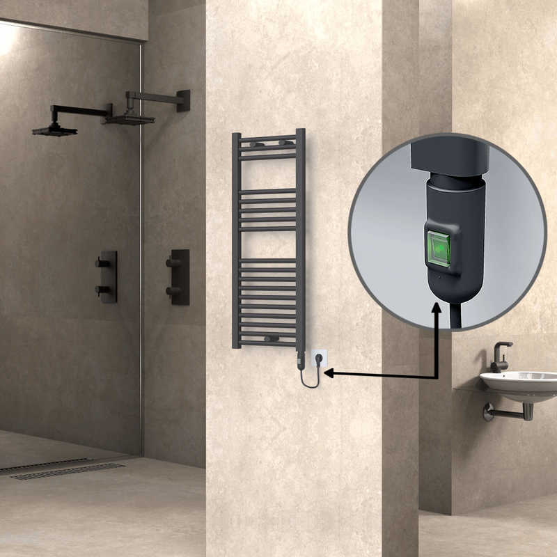 Haiti Electric Towel Warmer 400x1000 Flat Anthracite Textured (On/Off Button) 300 Watt