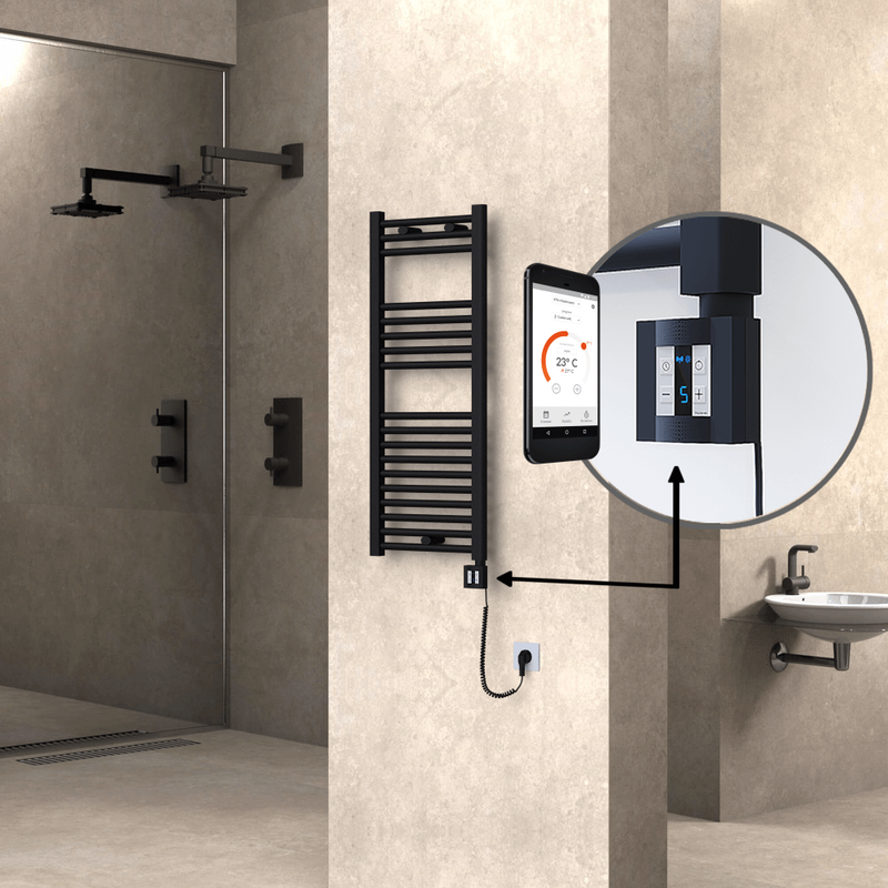 Haiti Sèche Serviettes Electrique 400x1000 Noir mat Ktx4 300 Watt Câble en spirale