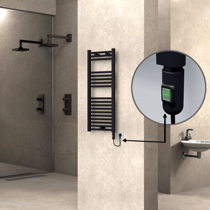 Haiti Electric Towel Warmer 400x1000 Flat Black Matt (On/Off Button) 300 Watt