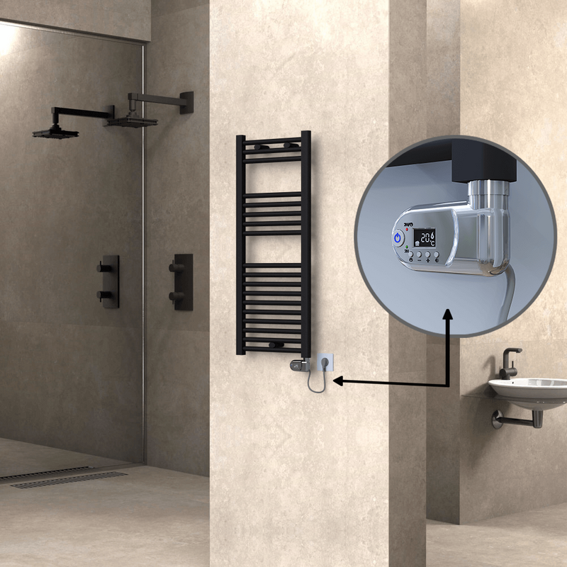 Haiti Electric Towel Warmer 400x1000 Flat Black Matt (Thesis Thermostat) 300 Watt