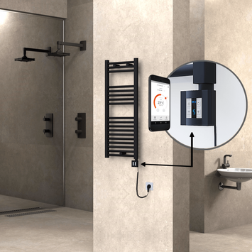 Radiva - Haiti Elektrikli Havlupan 400x1000 Siyah (KTX4 Termostat) 300W Spiral Kablolu