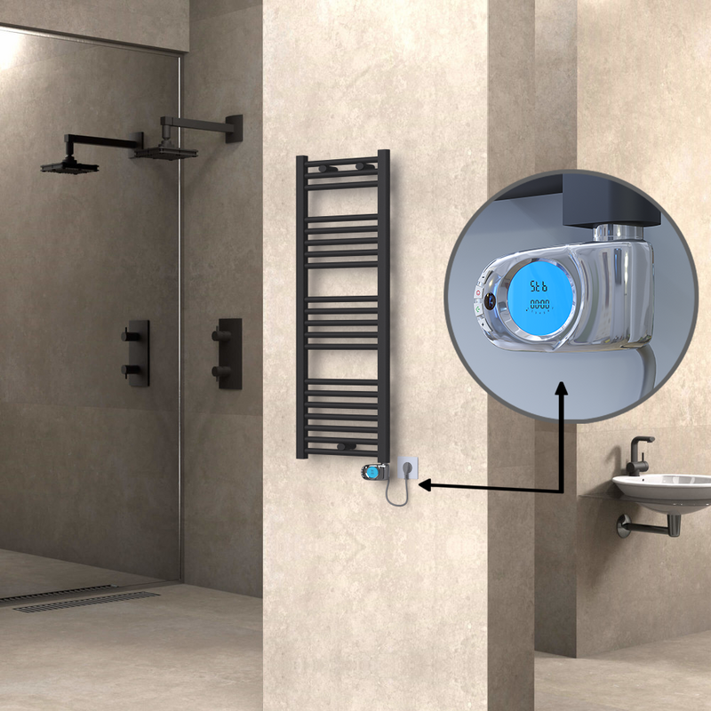 Haiti Electric Towel Warmer 400x1100 Flat Anthracite Textured (Musa Thermostat) 600 Watt