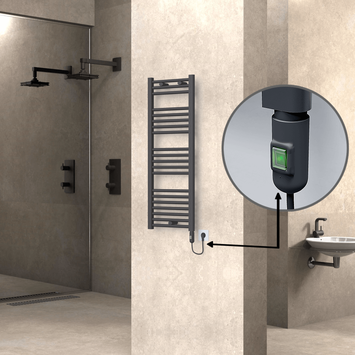 Radiva - Haiti Electric Towel Warmer 400x1100 Flat Anthracite Textured (On/Off Button) 600 Watt