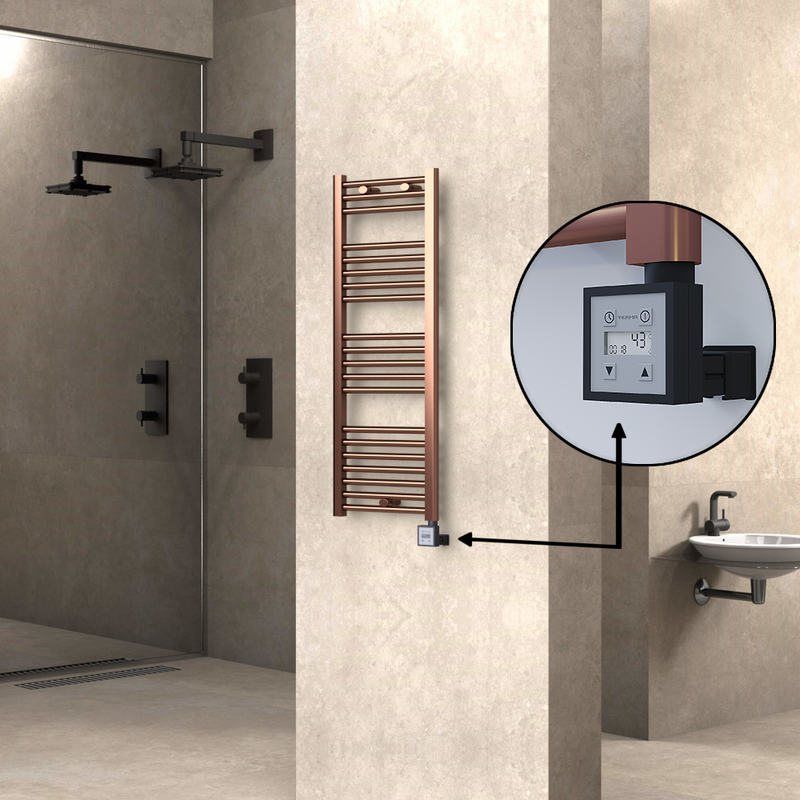 Haiti Electric Towel Warmer 400x1100 Flat Antique Copper Gloss (KTX3 Thermostat) 300 Watt