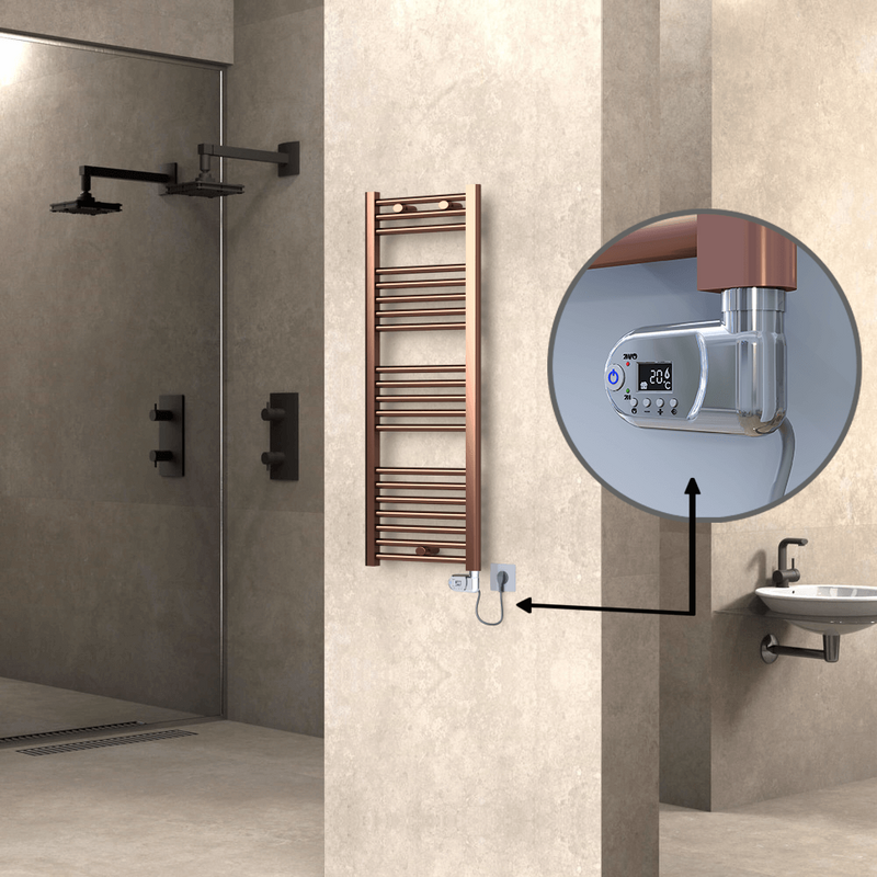 Haiti Electric Towel Warmer 400x1100 Flat Antique Copper Gloss (Thesis Thermostat) 300 Watt