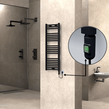 Radiva - HAITI Elektrikli Havlupan 400x1100 Düz Siyah (On/Off Düğmeli) 600W