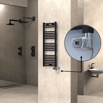 Radiva - Haiti Sèche Serviettes Electrique 400x1100 Noir mat (Thermostat Thesis) 600 Watt