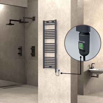 Radiva - Haiti Electric Towel Warmer 400x1200 Flat Anthracite Textured (On/Off Button) 600 Watt