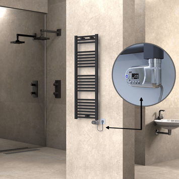 Radiva - Haiti Sèche Serviettes Electrique 400x1200 Anthracite (Thermostat Thesis) 600 Watt
