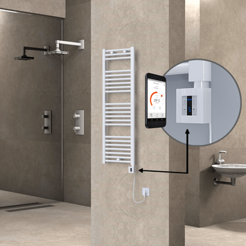  - Haiti Electric Towel Warmer 400x1200 Flat White Gloss (KTX4 Thermostat) 600 Watt Spiral Cable