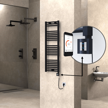 Radiva - Haiti Sèche Serviettes Electrique 400x1200 Noir mat Ktx4 600 Watt Câble en spirale