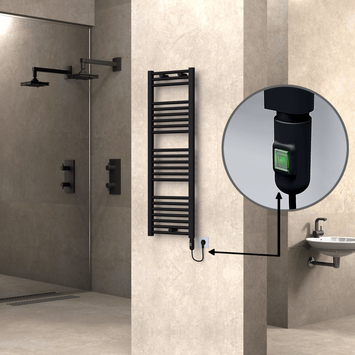 Radiva - Haiti Electric Towel Warmer 400x1200 Flat Black Matt (On/Off Button) 600 Watt