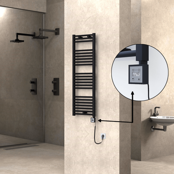 Radiva - Haiti Sèche Serviettes Electrique 400x1200 Noir mat Ktx3 600 Watt Câble en spirale