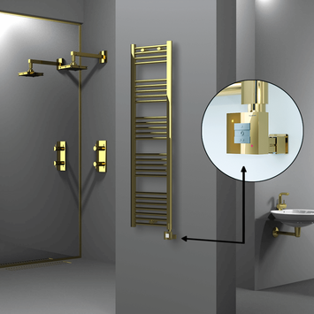 Radiva - Haiti Electric Towel Warmer 400x1500 Flat Gold (KTX1 Thermostat) 300 Watt