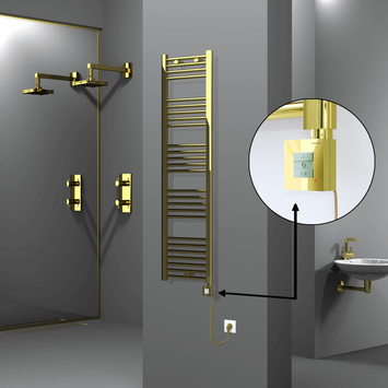 Radiva - Haiti Electric Towel Warmer 400x1500 Flat Gold (KTX1 Thermostat) 300 Watt Spiral Cable
