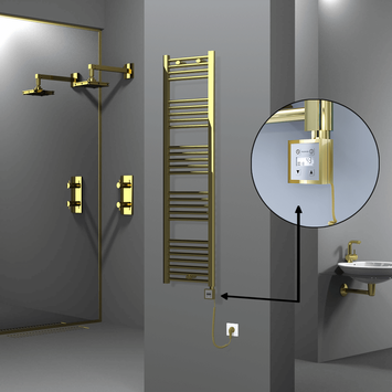 Radiva - Haiti Electric Towel Warmer 400x1500 Flat Gold (KTX3 Thermostat) 300 Watt Spiral Cable