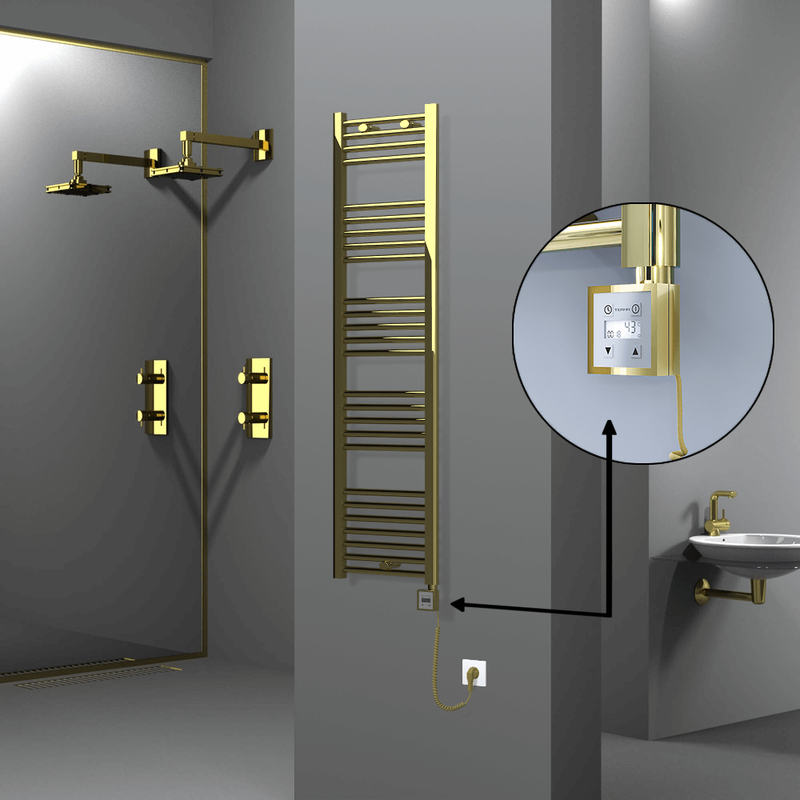 Haiti Electric Towel Warmer 400x1500 Flat Gold (KTX3 Thermostat) 300 Watt Spiral Cable