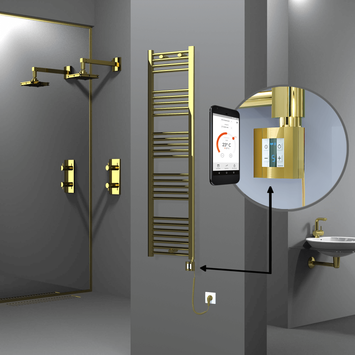 Radiva - Haiti Electric Towel Warmer 400x1500 Flat Gold (KTX4 Thermostat) 300 Watt Spiral Cable