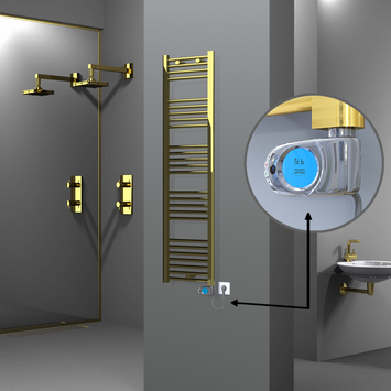 Radiva - Haiti Electric Towel Warmer 400x1500 Flat Gold (Musa Thermostat) 300 Watt