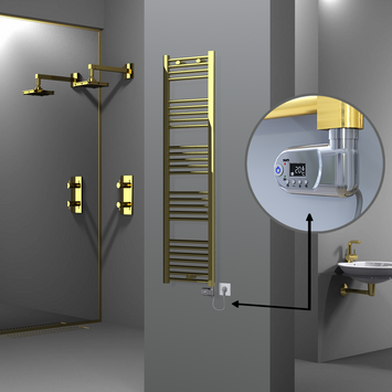 Radiva - Haiti Electric Towel Warmer 400x1500 Flat Gold (Thesis Thermostat) 300 Watt