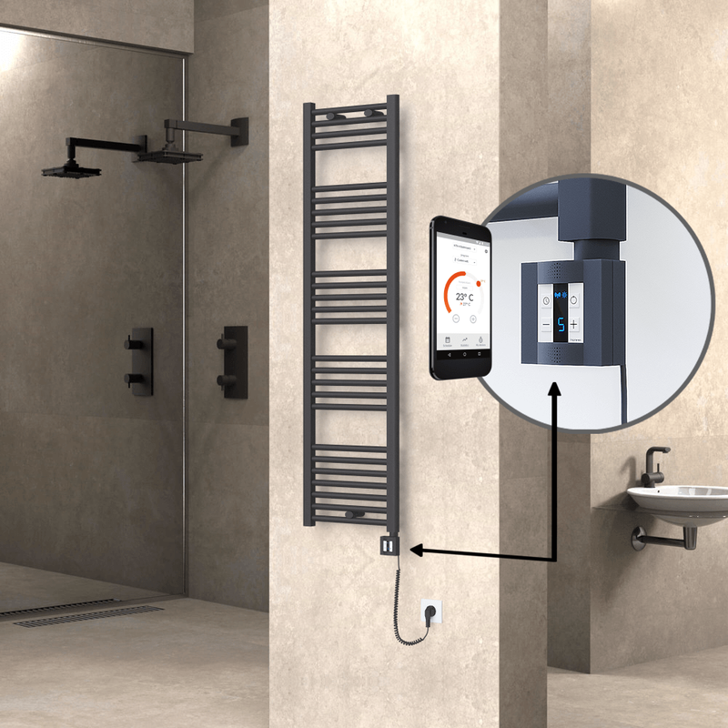 Haiti Electric Towel Warmer 400x1500 Flat Anthracite Textured (KTX4 Thermostat) 600 Watt Spiral Cable
