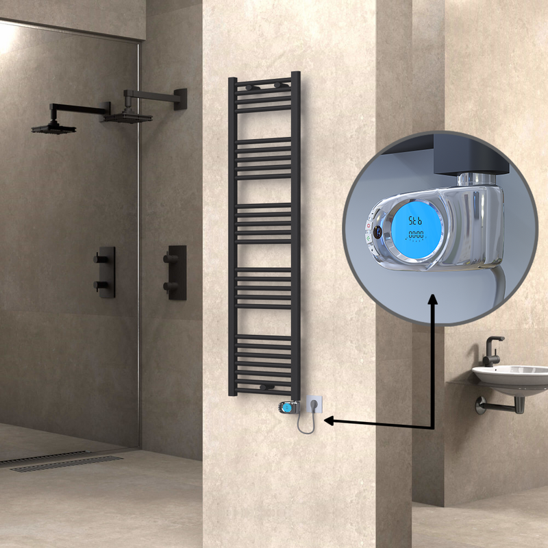 Haiti Electric Towel Warmer 400x1500 Flat Anthracite Textured (Musa Thermostat) 600 Watt