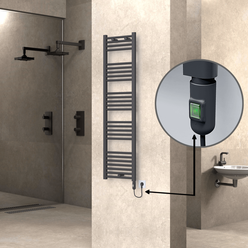 Haiti Electric Towel Warmer 400x1500 Flat Anthracite Textured (On/Off Button) 600 Watt