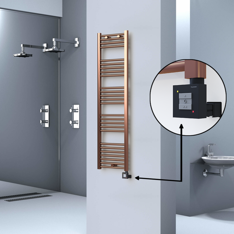 Haiti Electric Towel Warmer 400x1500 Flat Antique Copper Gloss (KTX1 Thermostat) 300 Watt