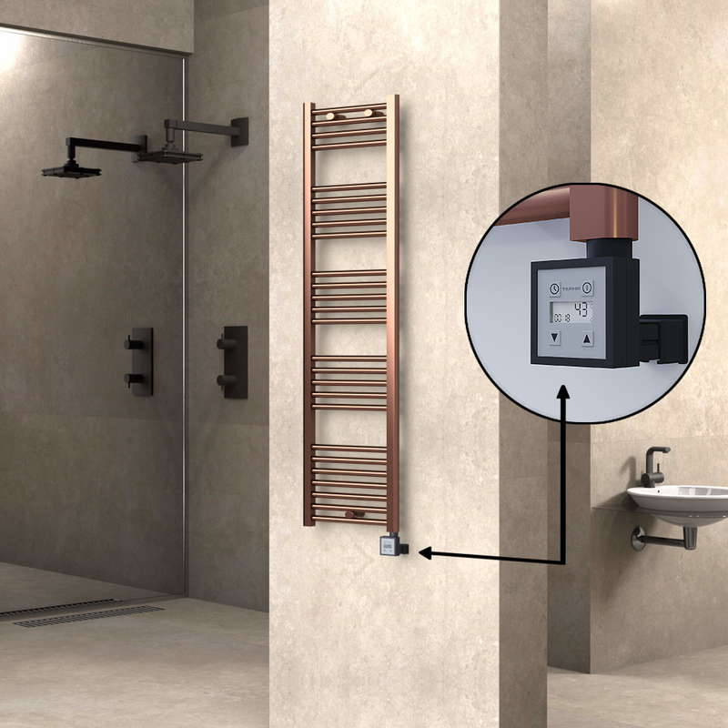 Haiti Electric Towel Warmer 400x1500 Flat Antique Copper Gloss (KTX3 Thermostat) 300 Watt