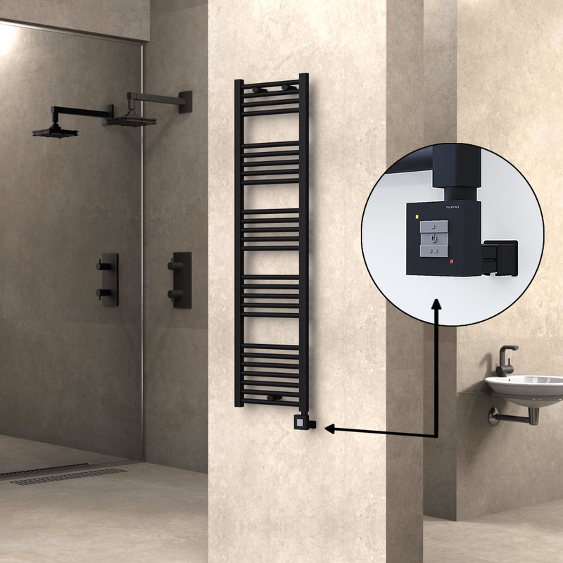 Haiti Electric Towel Warmer 400x1500 Flat Black Matt (KTX1 Thermostat) 600 Watt