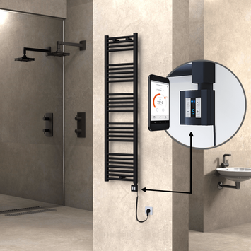 Radiva - Haiti Sèche Serviettes Electrique 400x1500 Noir mat Ktx4 600 Watt Câble en spirale