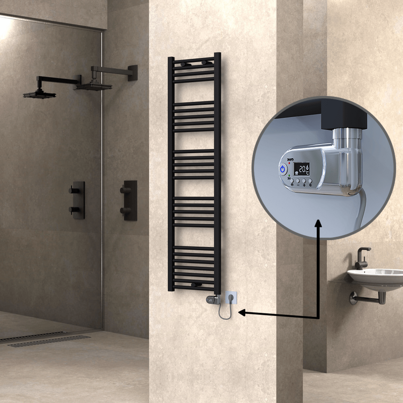 Haiti Sèche Serviettes Electrique 400x1500 Noir mat (Thermostat Thesis) 600 Watt