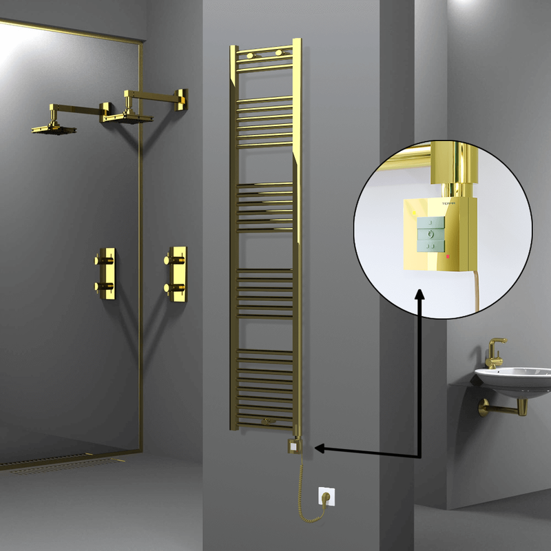 Haiti Electric Towel Warmer 400x1800 Flat Gold (KTX1 Thermostat) 300 Watt Spiral Cable