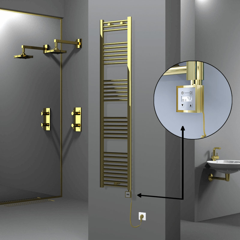 Haiti Electric Towel Warmer 400x1800 Flat Gold (KTX3 Thermostat) 300 Watt Spiral Cable