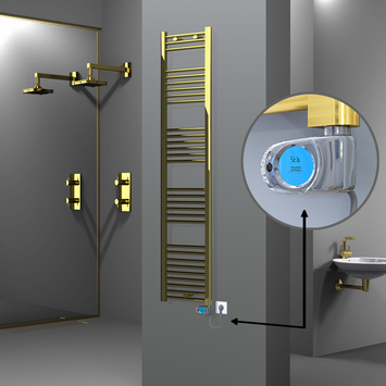 Radiva - Haiti Electric Towel Warmer 400x1800 Flat Gold (Musa Thermostat) 300 Watt