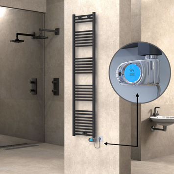 Radiva - Haiti Sèche Serviettes Electrique 400x1800 Anthracite (Thermostat Musa) 600 Watt