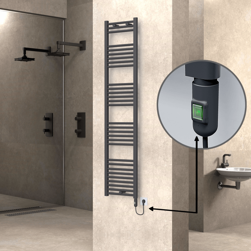 Haiti Electric Towel Warmer 400x1800 Flat Anthracite Textured (On/Off Button) 600 Watt