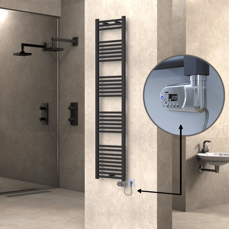 Haiti Electric Towel Warmer 400x1800 Flat Anthracite Textured (Thesis Thermostat) 600 Watt