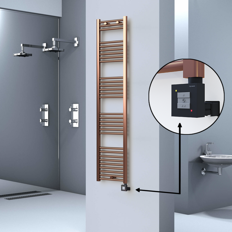Haiti Electric Towel Warmer 400x1800 Flat Antique Copper Gloss (KTX1 Thermostat) 300 Watt