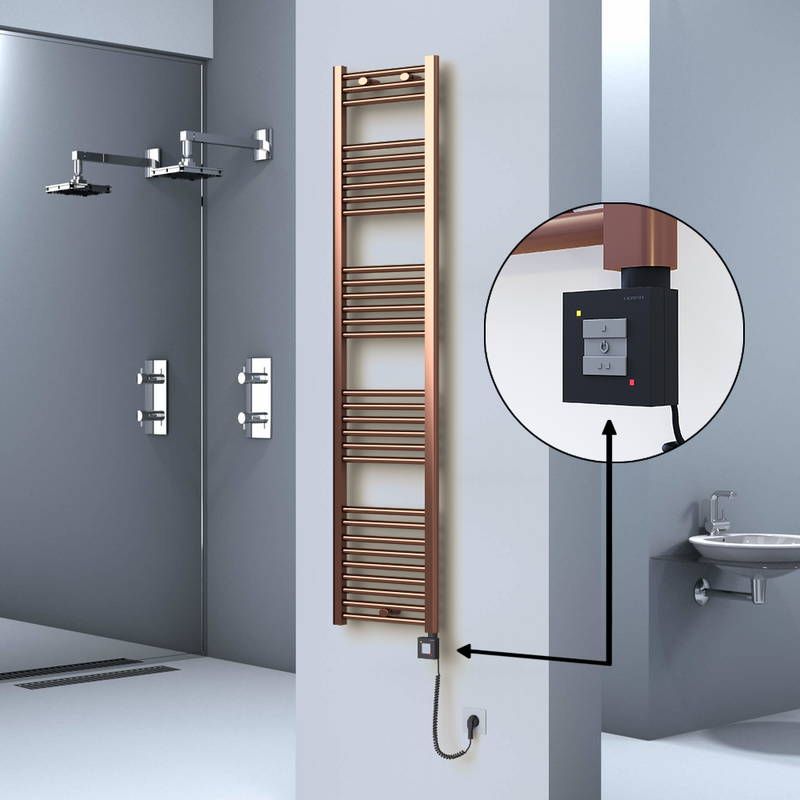 Haiti Electric Towel Warmer 400x1800 Flat Antique Copper Gloss (KTX1 Thermostat) 300 Watt Spiral Cable