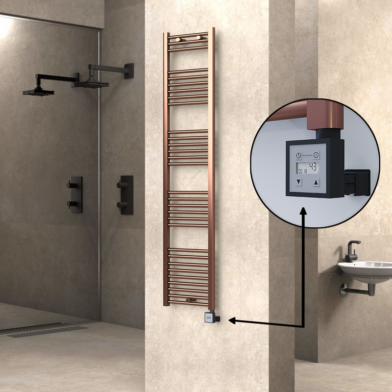 Haiti Electric Towel Warmer 400x1800 Flat Antique Copper Gloss (KTX3 Thermostat) 300 Watt