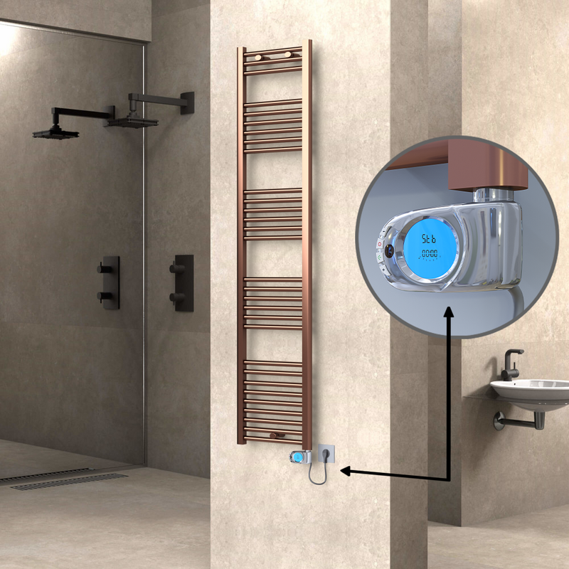Haiti Electric Towel Warmer 400x1800 Flat Antique Copper Gloss (Musa Thermostat) 300 Watt