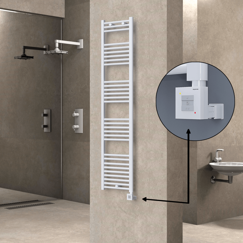 Haiti Electric Towel Warmer 400x1800 Flat White Gloss (KTX1 Thermostat) 600 Watt