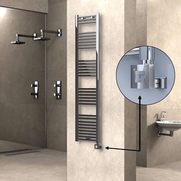  - Haiti Electric Towel Warmer 400x1800 Flat Chrome (KTX1 Thermostat) 300 Watt
