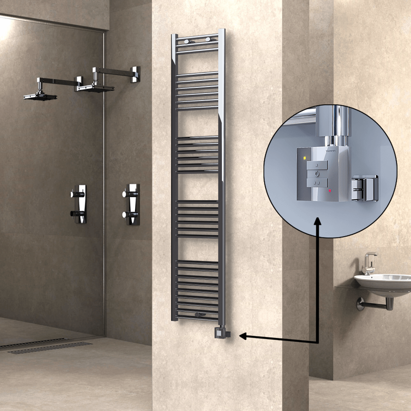 Haiti Electric Towel Warmer 400x1800 Flat Chrome (KTX1 Thermostat) 300 Watt