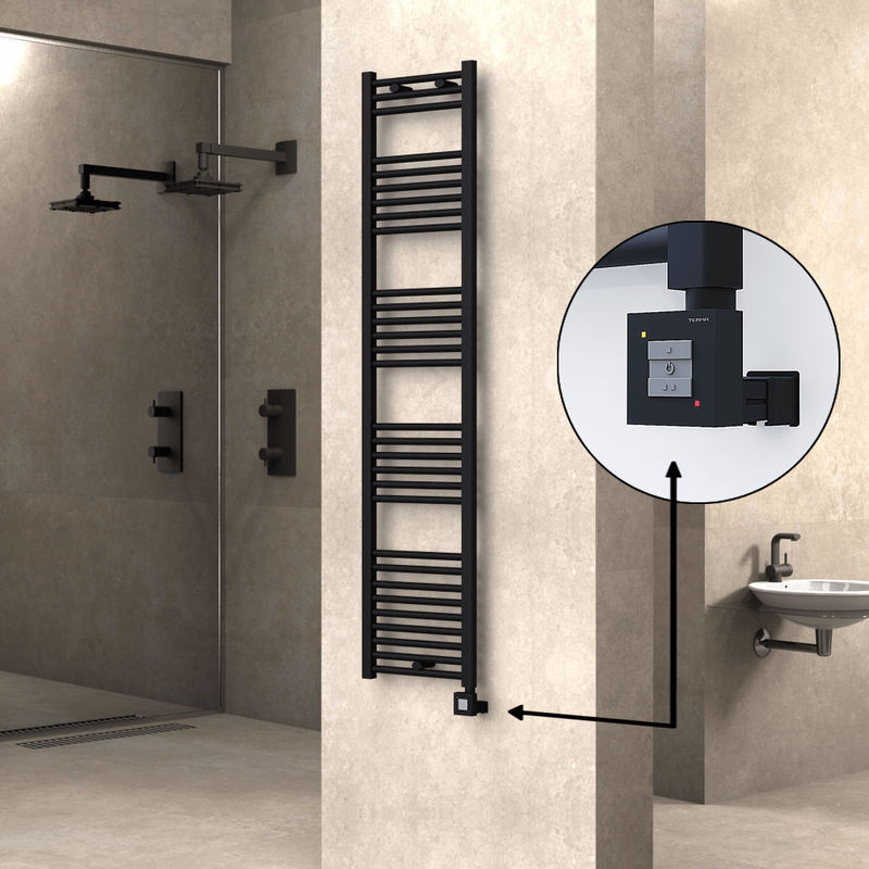 Haiti Electric Towel Warmer 400x1800 Flat Black Matt (KTX1 Thermostat) 600 Watt
